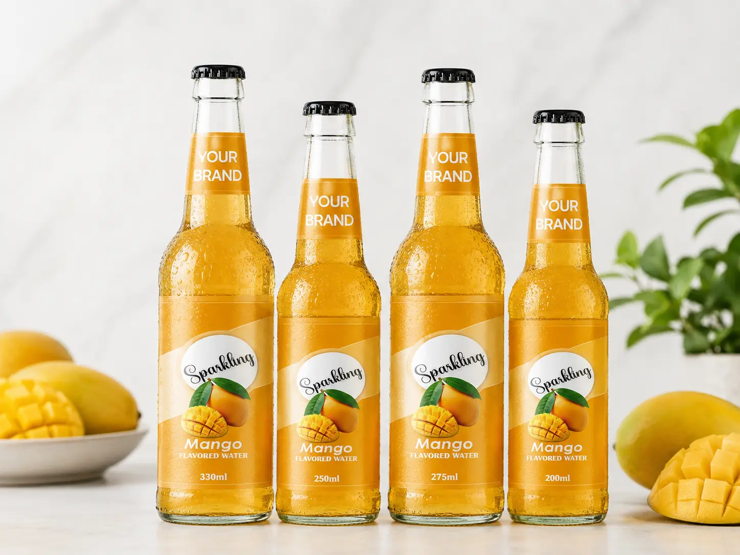 SPARKLING FLAVORED WATER Mango 330ml, 250ml, 275ml and 200ml glass bottles